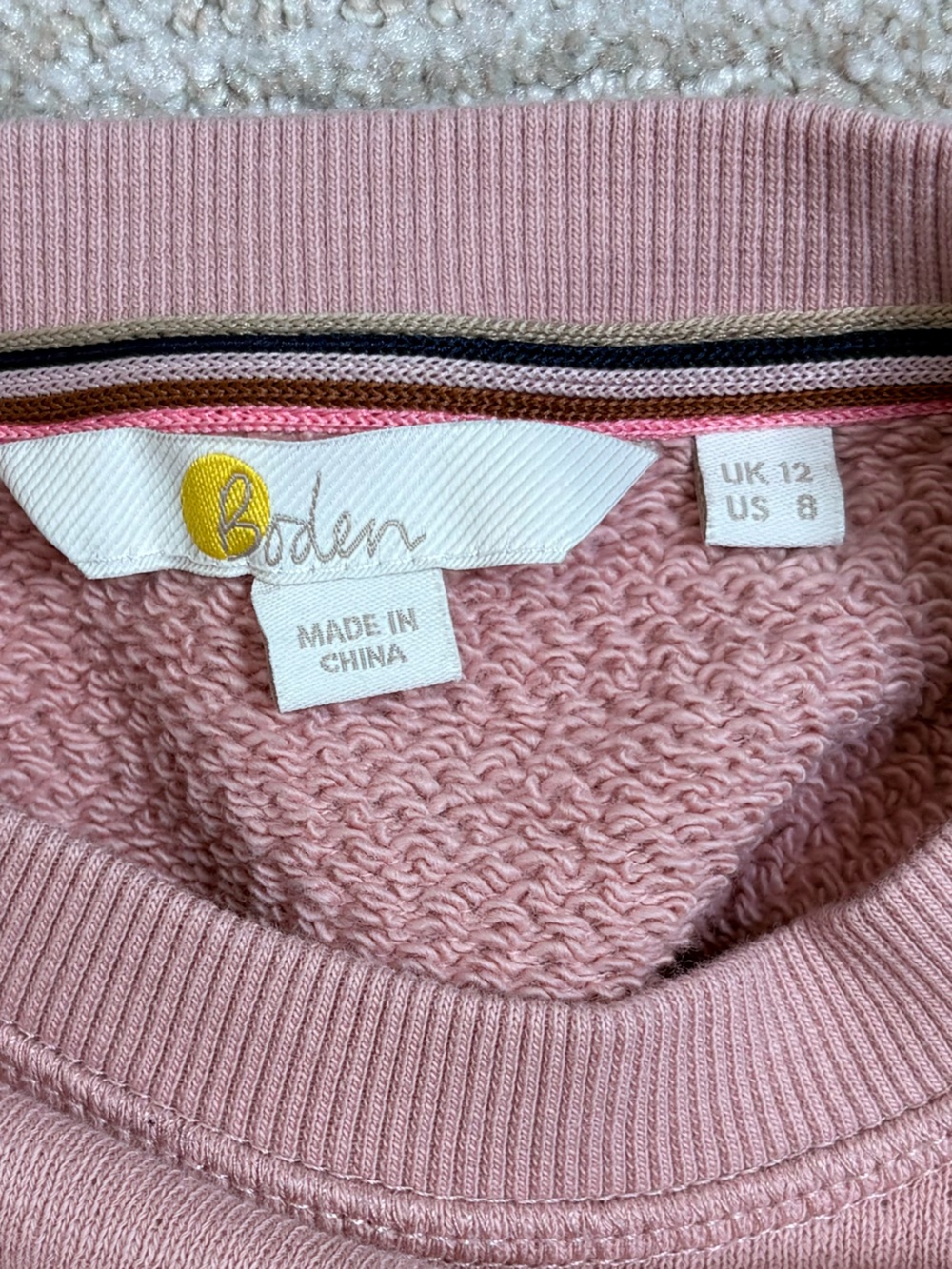 Boden Pink Puff Sleeve Sweatshirt with Black Floral Sleeve Detail - Picture 2 of 9